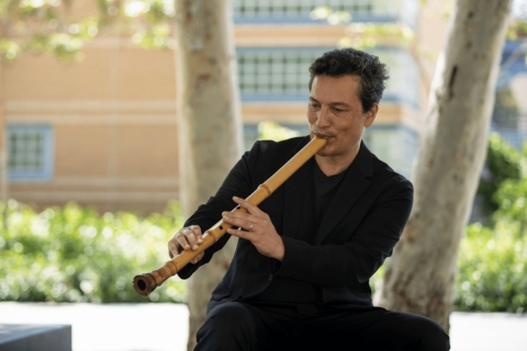 Man playing Japanese flute